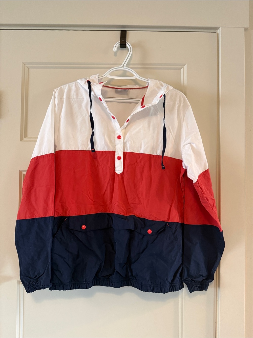 Columbia White/Red/Navy Colorblock Hooded Anorak